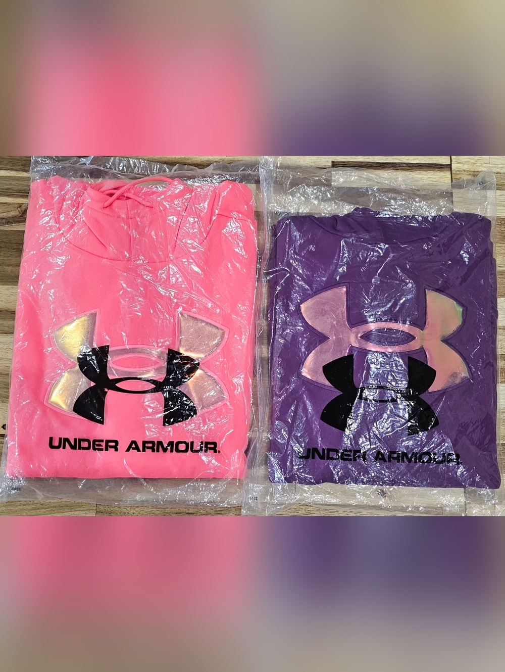 NWT Under Armour Womens Hoodies in Neon Pink & Purple with Iridescent Logo